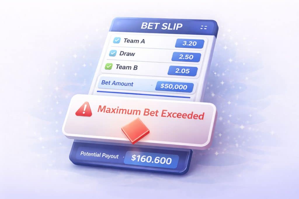 해외 토토사이트 계정 제한 가이드 베팅슬립에 ‘Maximum Bet Exceeded’ 경고가 표시된 베팅 한도 초과 화면
