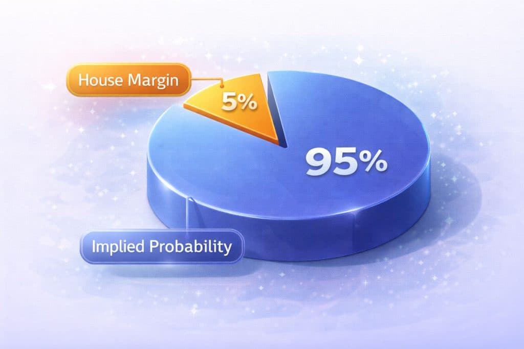 하우스 마진 5%와 암시 확률 95%를 원형 차트로 표현한 이미지