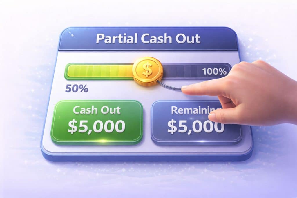 Partial Cash Out에서 일부만 정산하고 나머지를 유지하는 예시 화면