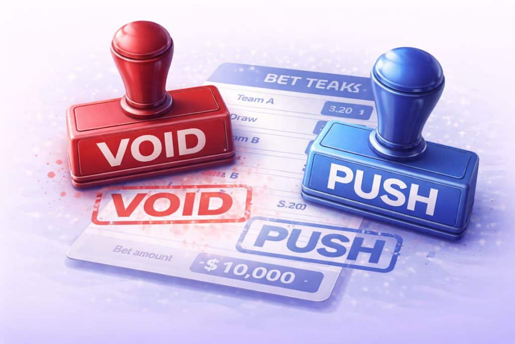 VOID와 PUSH 도장으로 무효(Void)·푸시(Push) 정산을 표현한 이미지
